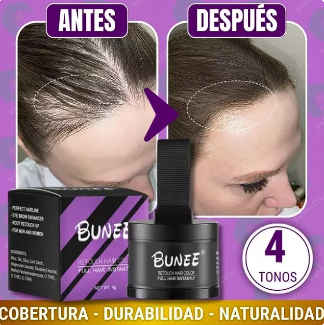 Bunee – Polvo Cubre Canas y Corrector Capilar: Solución Instantánea para un Cabello Perfecto ✅