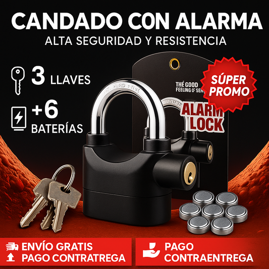 🚨CANDADO ANTIRROBO CON ALARMA🚨(6 PILAS- 3 LLAVES)